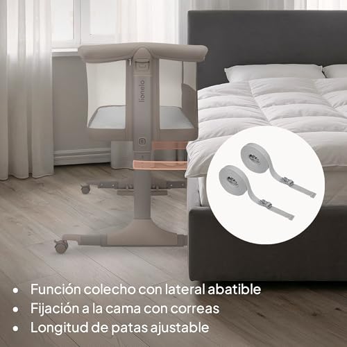 Miniatura 3 de Lionelo Pari Cuna 3 En 1 Hasta 9 Kg, Cuna De Colecho, Cama Mecedora, Ajuste De Altura E Inclinación Del Colchón, 4 Ruedas Con Freno, Colchón Ergonómico, Malla Transpirable, Bolsa, Minicuna