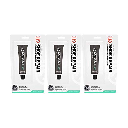 GEAR AID Aquaseal SR Shoe Repair Adhesive For Fixing Holes in Hiking, Work, Boots, Rainboots, Shoes, Soles and Rebuild Heels, Clear, 3 Pack