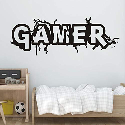 GRAPHIX DESIGN Gamer Wall Vinyl Decal Game pad Joystick in Hand Play Room Custom Sticker Gaming Video Game Poster Teen Children Kids Mural Wall Vinyl Sticker Color Black 45 x90cm (Black)