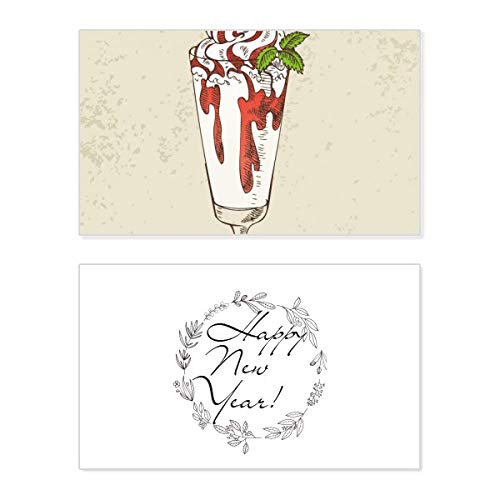 Tarjeta de Año Nuevo con diseño de hojas de helado conmemorativa en colores rojo y blanco