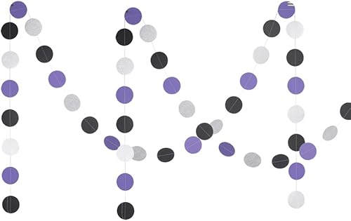 Miniatura 3 de Guirnalda de papel morado, negro y plateado, círculos, decoración colgante para cumpleaños, graduación, boda, despedida de soltera, 2.5 pulgadas de