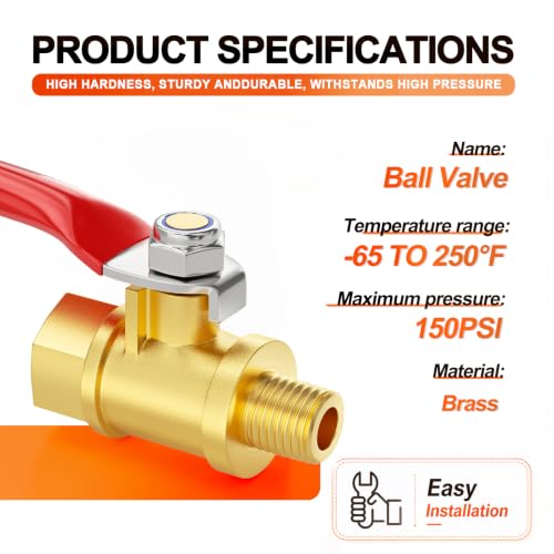 Image of GASHER 10PCS 1 /8 Inch Brass Mini Ball Valve, Shut Off Valve, 1 /8 Inch Male x Female NPT Thread Pipe Fitting