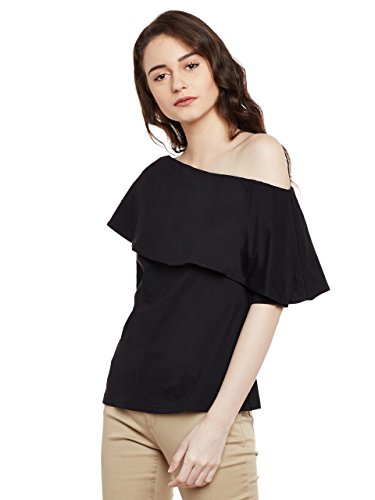 Image of Miss Chase Women's Black One Shoulder Half Sleeved Solid Layered Top