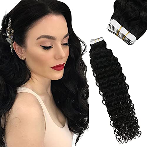 Human Hair Tape in Extensions Wave 18inch Black Hair Extensions Tape in Human Hair Natural Wave Skin Weft Natural Black Tape in Hair Extensions 20pcs 50g