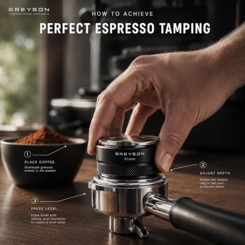 Image of Greyson 51mm Coffee Distributor and Tamper Double Side Ground Coffee Press Depth Stainless Steel Coffee Tamper Adjustable Espresso Leveler & Tamper Fit for Portafilter (51mm Dual Side Tamper)