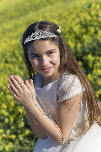 Image of First Communion Tiara Princess Wedding Headpiece for Women Crystal Tiara Jewelry Baptism or Christening Gift for Flower Girls