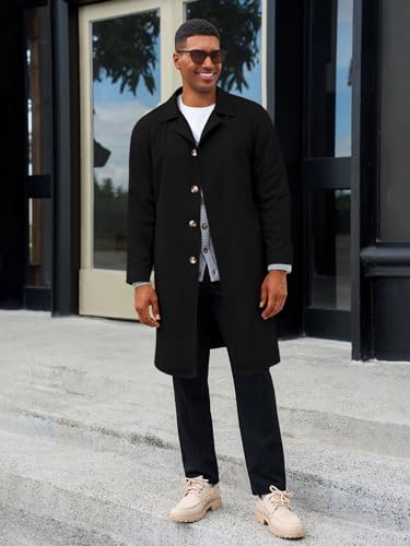 Yousify Mens Trench Coat Single Breasted Casual Slim Fit Windbreaker Lapel Lightweight Long Jacket Overcoat4