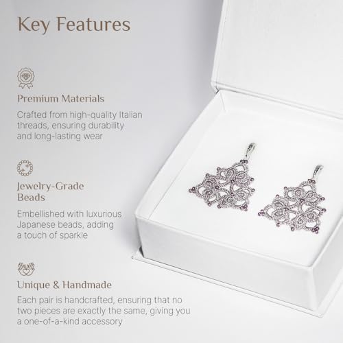 Handmade Tatting Lace Earrings for Women – Italian Thread & Japanese Beads, Lightweight Dangle, Boho Vintage Style, Elegant Statement Jewelry, Unique Gift for Birthday Anniversary Wedding2