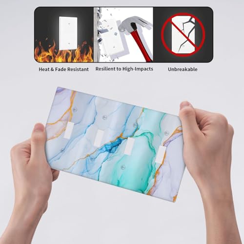 Decorative Light Switch Plate Covers Modern Ink Blue Green Marble Texure 4 Gang Light Switch Cover Plate Quad Toggle Wall Plate Switch Plate Cover for Kitchen Bathroom Home Decor