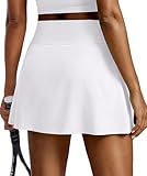 Pinspark Tennis Skirts For Women With 2 Pockets 15' High Waisted Athletic Skirt Built-In Shorts Quick Dry A Line Golf Skort For Sports Casual Travel, White Medium