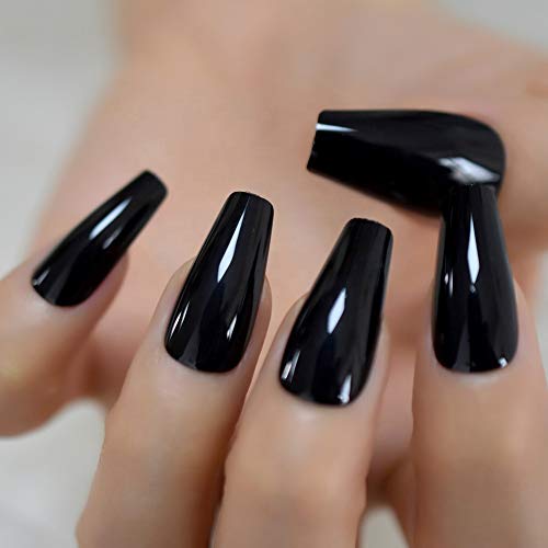 ALLKEM Black Medium Long Coffin Press on False nails tips 20 pcs full cover