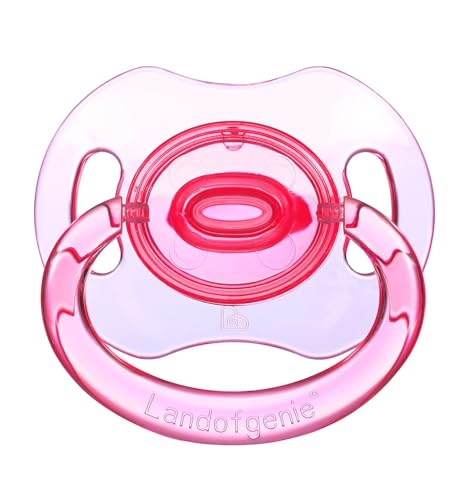 Image of Landofgenie Large Shield Adult Size Pacifiers Bone Shape Transparent Design Pacifier Pink