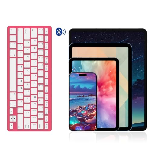 Image of OMOTON Ultra-Slim Bluetooth Keyboard for iPad 11th /10th /9th /8th /7th, iPad Pro /Air /Mini and iPhone Series, Wireless iOS Keyboard with 12 Multimedia Keys for Office, Home, Travel, School,Red
