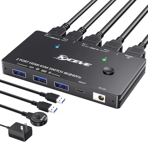 KCEVE KVM Switch HDMI 2 Port 8K@60Hz 4K@120Hz
