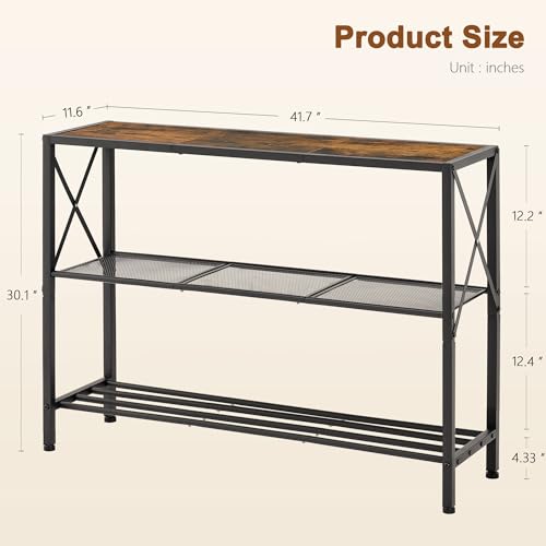 Image of Hoctieon Industrial Console Table, 3 Tier Entryway Table, Hallway Table, Narrow Sofa Table with Shelves, Entrance Table for Entryway, Living Room, Foyer, Hallway, Office, Rustic Brown&Black