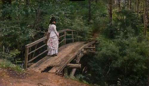 SERENDIPITP Lienzo Poster Cuadro Moderno Impresión Lienzo Impresión Pintura Paisaje de verano Vera Repine en un pequeño puente en Abramtsevo por Ilya Efimovich Repin para Decoración de Paredes 60x90cm