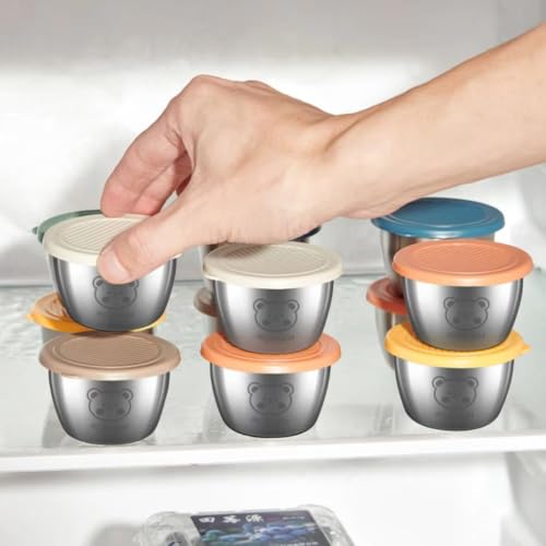 Image of 2 Pcs Salad Dressing Container to Go, 40ML Small Reusable Stainless Steel Sauce Cups with Lids | Portable Lunch Bento Box, Picnic & Travel Sauce Containers (MULTICOLOR)