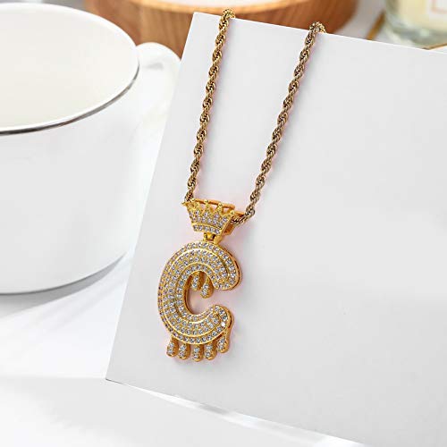 JENPECH Colar com pingente de strass em corrente de clavícula, estilo hip-pop dourado 26 letras ingl