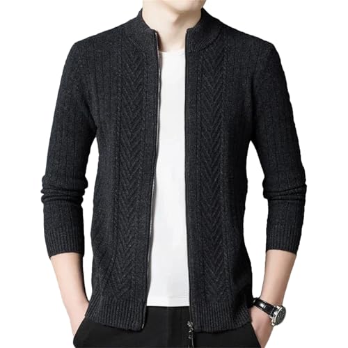 Men's Autumn Winter Cashmere Sweater Zipper Crew Neck Sweater Cardigan Thickened Wool Sweater