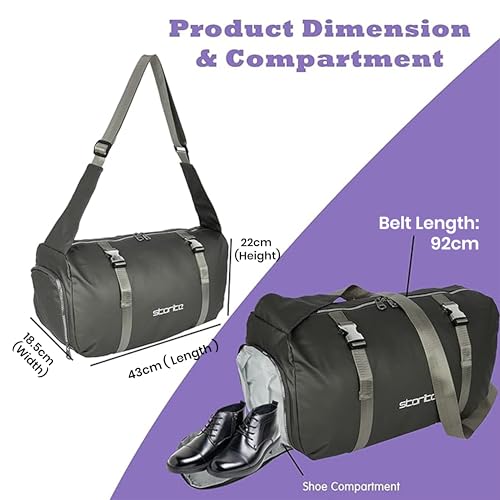 Image of Storite Travel Duffle Bag with Shoe Compartment, Shiny Grey, 43x22x18.5 cm