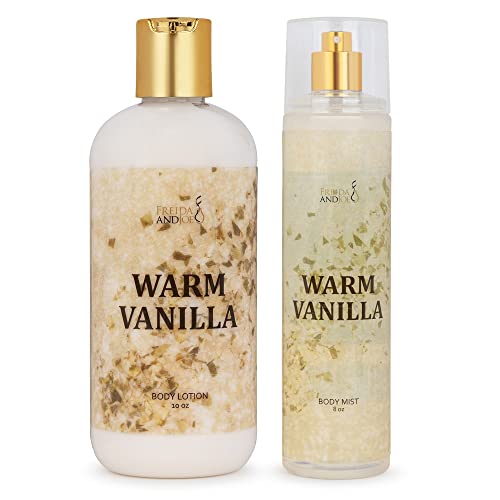 Home Spa Gift 10oz Deep Moisturizing Fragrance Body Lotion & 8 oz. Fine Fragrance Body Mist Set Holiday Luxury Self-Care Combo for Women and Girls (Warm Vanilla)