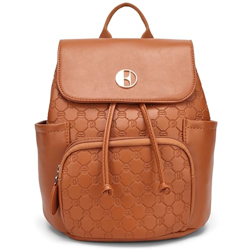 ELLE Compass 10L Vegan Leather Monogram Mini Backpack | Brown