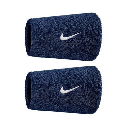 Image of NIKE Swoosh Classic DOUBLEWIDE Wristbands 2PK, Unisex - College Navy /White, ONE Size