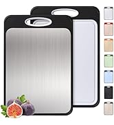 2 in 1 Stainless Steel Cutting Board with Handle Chopping Best Non Toxic Cutting Boards 2 Sided C...