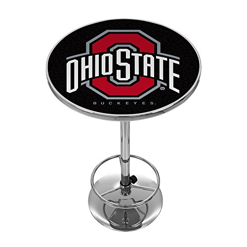 Bar Table - Ohio State University Logo Black Bar Height Table with Adjustable Foot Rest and Acrylic Top - Garage, Bar, or Man Cave Decor by Trademark Gameroom