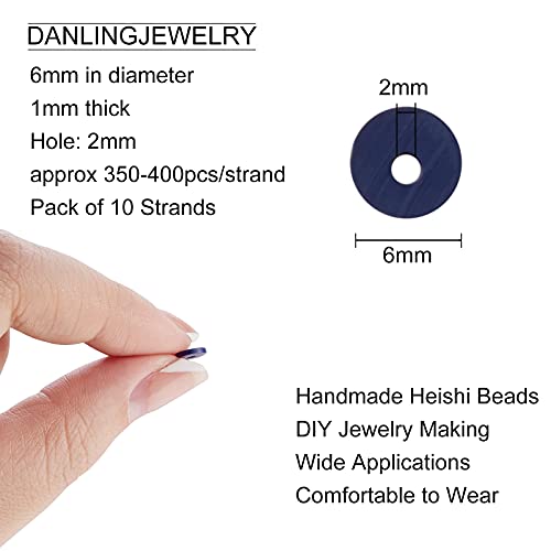 Danlingjewelry 10 Strands Vinyl Heishi Chip Disk Flat Round Loose Handmade Polymer Spacer Beads For Jewelry Making Diy 6Mm Midnightblue #TOP1
