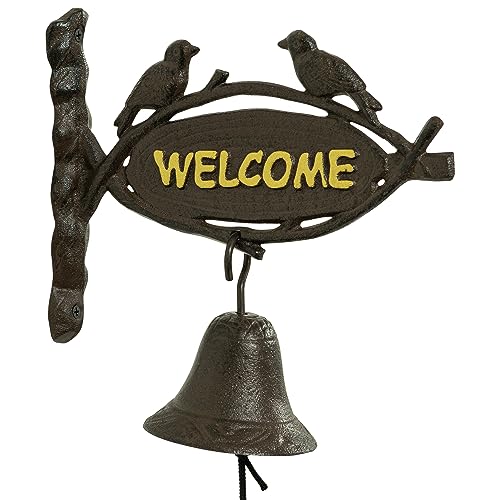 Woodside Cast Iron Door Bell with Welcome Sign, Classic/Antique/Vintage Style for Front Door and Garden, Decorative & Functional