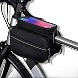 QWHJSP Bike Frame Bag for Tern GSD S10,1PCS PU Leather Waterproof Durable Large Capacity Storage Bag Responsive Touchscreen Easy Install Bicycle Phone Mount,Black