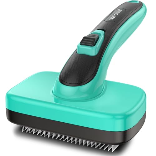 WOPQAEM Hundebürste für Kurzhaar & Unterwolle - Selbstreinigende Zupfbürste Entfernt 95% Lose Haare - Spezial Entfilzungsbürste für Hunde (Labrador, Bulldogge), One-Click Reinigung Grün