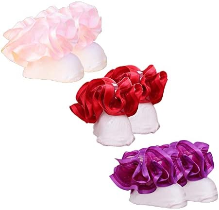 3 Pairs 3D Three-dimensional Ruffled Lace Cotton Socks,Cute Double Big Lace Dress Princess Socks for Girls (3Pairs-Pink/Red/Purple, 0-12 Months)