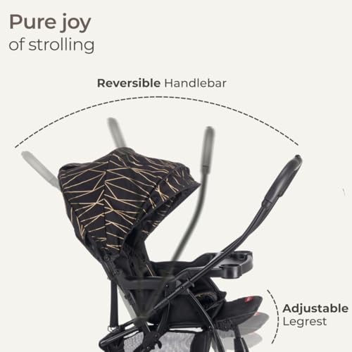 Image of Luvlap Sunshine Plus Stroller /Pram with Reversible Handlebar, 5 Point Harness, 3 Level Recline Adjustment, Compact and Easy Fold, for Newborn Baby /Kids, 0-3 Years (Black)
