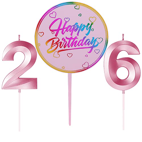 26 velas de cumpleaños, color rosa, número de velas para tartas, números 26, velas de cumpleaños, decoración de tartas, decoración de cumpleaños, color rosa para boda, aniversario, celebración