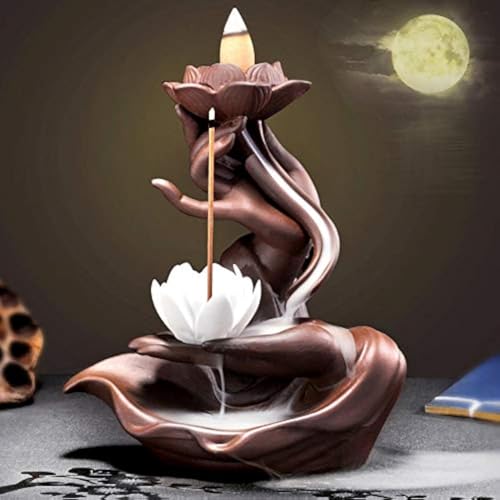Fashion&Man Elegant Lotus Incense Burner Waterfall Incense Holder Ceramic Censer Handicrafts, Aromatherapy for Home Decor, Office, Yoga, Meditation, Relaxation+20pcs Backflow Incense Cones, Pattern 1