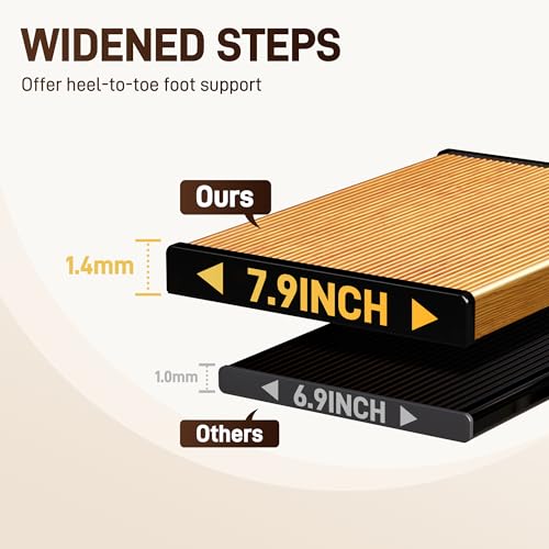 GameGem 6 Step Ladder, Aluminum Folding Step Stool with Anti-Slip Sturdy and Wide Pedal, Portable Lightweight Step Ladder with Handgrip for Indoor Outdoor Use, 330 lbs Capacity, Black Woodgrain