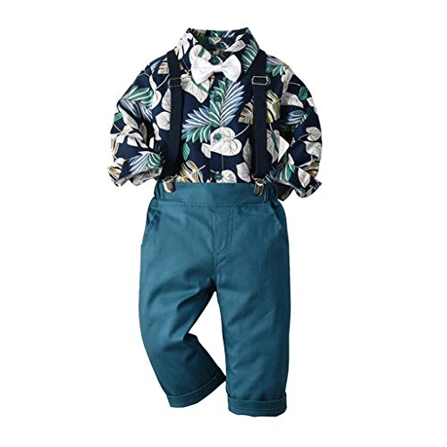 Baby Boys 2Pcs Gentleman Suit Outfits Clothes Set for 0-5T Little Kids Toddler Newborn Bowtie Floral Shirt+Suspenders Trousers (Navy, 3-6 Months)