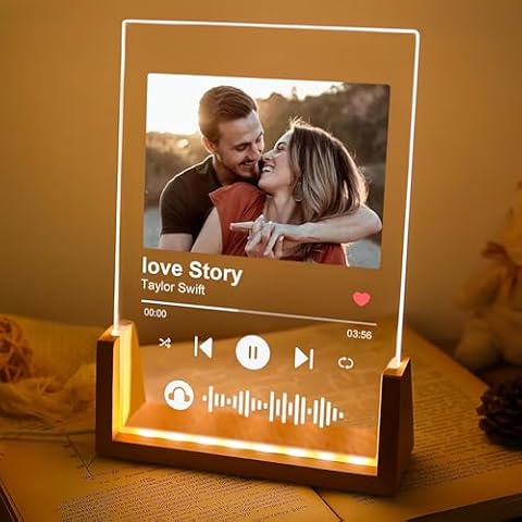 Custom Photo Song Plaque, Personalized Music Plaques with Picture for Him/Her, Custom Engraved Led Night Light for Boyfriend Girlfriend, Romantic Birthday Gifts for Couple Him Friend Women Cover