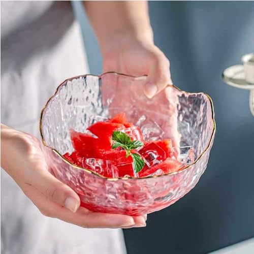 S.Roke Ttan GLASS SALAD BOWL SET 3-Pack Glass Bowls For Kitchen Prep, Nesting Space Saving Set Of Bowls, Pink Crystal Bowl Set, Irregular Shape Glass Bowl For Salad,Ice Cream, Cereal,Dessert thumb #3