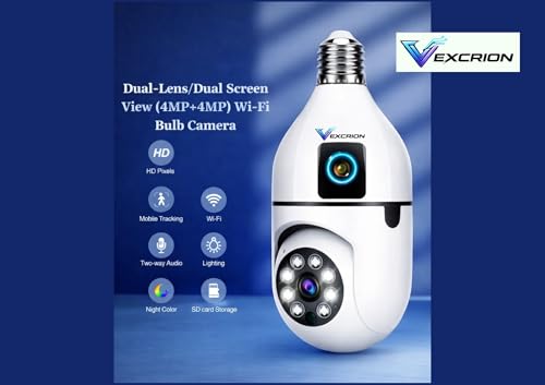 Image of 5+5MP HD Bulb PTZ WiFi CCTV Camera | Night Vision, 128GB Support