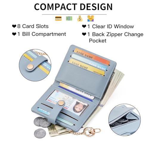 Image of Small Wallet Women Slim Bifold RFID Blocking PU Leather Card Holder Wallets with Change Pocket ID Window