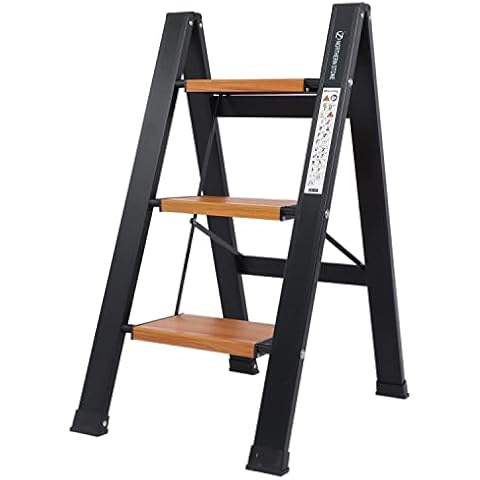 EPROSMIN 3 Step ladders Lightweight Folding Aluminum Alloy Step Stool with Anti-Slip Wide Tread for Household, Office, Painting, Decorating, Electricians, Black (3 Step - Black) Cover