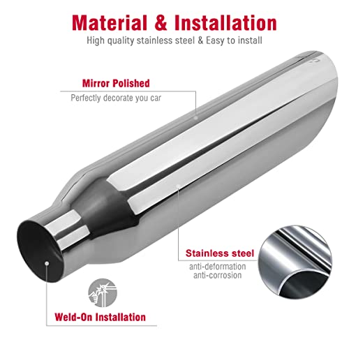 2 Pcs Upower 2.5" To 4" Exhaust Tips 18" Long Stainless Steel Weld-On Exhaust Tail Pipe #TOP5