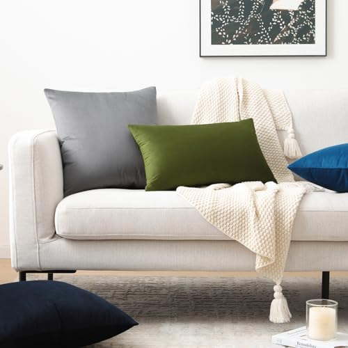 Image of Mixhug Decorative Throw Pillow Covers, Velvet Cushion Covers, Solid Throw Pillow Cases for Couch and Bed, Midnight Blue, 22 x 22 Inches, Set of 2