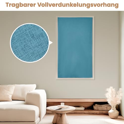 Einfache Installation Selbstklebender Verdunkelungsvorhang, 100% Lichtundurchlässig, Temporärer Hitzeschutz Fenster, Tragbarer Vorhang Für Schlafzimmer Und Campingwagen(Steinblau-H152 x B87 cm)1er