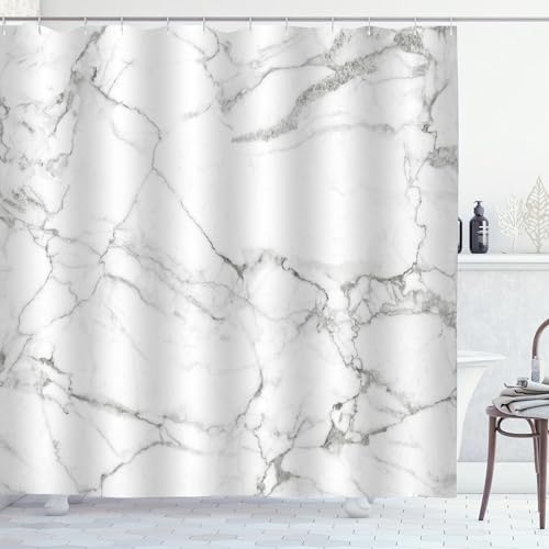 ZCHOMI Grey White Marble Shower Curtain Abstract Modern Luxury Gray White Bathroom Curtains Waterproof Polyester Fabric Bath Curtain 72 x 72 Inch with 12 Hooks