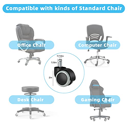 Image of Office Chair Caster Wheels Replacement(Set of 5) for Hardwood Floors and Carpet- Heavy Duty Caster Support up to 1000bls, Office Rubber Chair Wheels,2 inch,Universal Size (Grey)