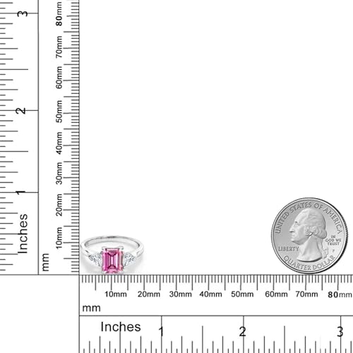 Gem Stone King 2.07 Cttw Pink and White Moissanite 3-Stone Ring | 925 Sterling Silver | 3 Stone Wedding Engagement Anniversary Promise Ring For Women | Emerald Cut 8X6MM | Trillion 3.5MM4